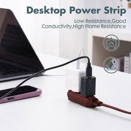 PALARINE Flat Plug Extension Cord with 3 Outlets Extender, Flat Plug Power Strip, Indoor Extension Cord 16 Gauge 12FT Brown 3 Prong, 16/3 SPT-3 13A, UL Listed