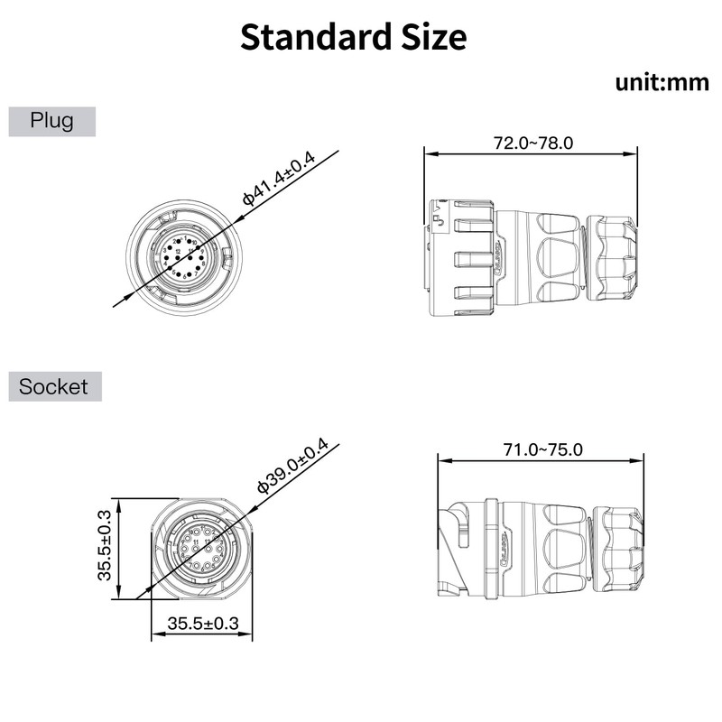 CNLINKO YM-24 12-Pin Mating Plug Set IP68 Waterproof PBT Plastic
