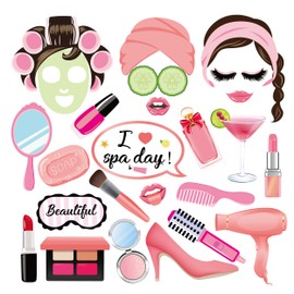 MIKIMIQI 25 Pcs Spa Day Photo Booth Props with Stick, Makeup Party Favors Selfie Props for Women Girls Funny Birthday Party Supplies Decorations Beauty Theme Party Decorations