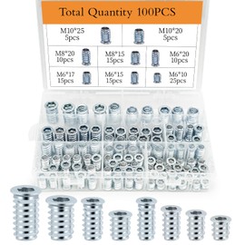 100 Pieces Mixed Pack Threaded Inserts for Wood, M6/M8/M10 Threaded Inserts, Insert Nuts, Insert for Wooden Furniture