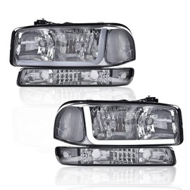 G-PLUS LED Headlights Assembly Fit GMC Sierra 1500HD 2500HD 3500 1999-2007/Fit GMC Yukon XL 1500 2500 1999-2006,Headlamps Smoky Lens Chrome Housing Clear Reflector,faros delanteros