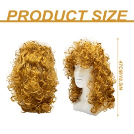 UILYNIU 80's Blonde Curly Wig for Women Fancy Dress,1990's Fancy Dress Wig for Women, Ladies Wavy Wig Costumes Accessories, Women's Disco Rock Wigs For Halloween Carnival Cosplay Party Wigs (Blonde)