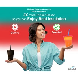 COLORPUL Kids Cups with Straws and Lids- 9 Packs 16 oz- Color Changing Cups - Thick Reusable Insulated Plastic Cups with Straws for Coffee, Smoothie Cups