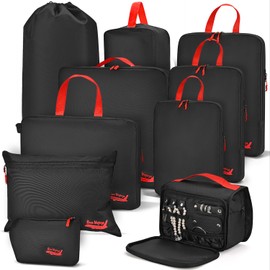 10 Set Compression Packing Cubes for Travel, Percover Packing Cubes Compression for Suitcase, Underwear Bag, Hanging Toiletry Bag, Shoe and Boot Bags, Laundry Bag, Digital Pouch Black Travel Organizer