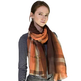 Basic Sense Luxurious Reversable Traditional Ombre Giant Tartan Checked Oversized Lightweight Shawl Scarf, Orange