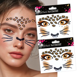 Xepeelo Tiger Face Tattoo - Temporary Self-adhesive Sticker Decal for Makeup, Christmas, Birthday Party Face Decoration - 2Pcs