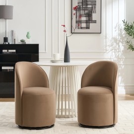 Modern Design Velvet Fabric Upholstered Kitchen Swivel Barrel Accent Dining Chair For Living Roomcolor: BEIGE, size: W21.26"*D20.47"*H31.89