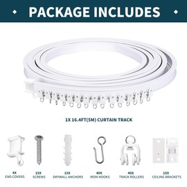 JIHXYER Flexible Bendable 16.4ft (5m) Curved Ceiling Mount Curtain Track, PVC White Matte, for Home, Office, RV, Bathroom