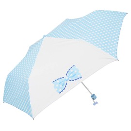 Okamoto Harajuku Store School Bag Karu Mini Umbrella! (Sax/Lightweight) Cute Folding Umbrella, Ribbon, Polka Dot (Fiberglass + Aluminum/56 cm) Elementary School Girls, Ribbon Polka Dot Pieces