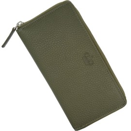 Baur Women's Genuine Leather Wallet with RFID Protection, Large Wallet, Many Card Slots, Wallet with All-Round Zip, Women's Wallets, olive, Classic