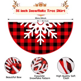 Christmas Tree Skirt, 36 inch Snowflake Tree Skirt Cover, Classic Red Plaid Xmas Tree Mat for Christmas New Year Home Winter Holiday Party Decoration