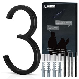 VONDERSO 8 Inch Large House Numbers for Outside, Zinc Alloy Address Numbers with Weatherproof Rust-Resistant Powder Coating, Heavy-Duty Door Numbers for Home or Business (Number 3, Matte Black)