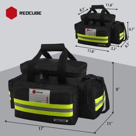 Redcube Emergency Bag,First Aid Bags Empty,Professional Emergency Responder Trauma Bag Medical Bag with Multiple Compartment Kit Carrier for EMT, EMS, Paramedics(Black)(Bag only)