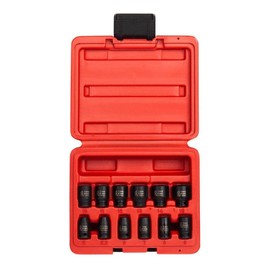 SUNEX TOOLS 1822, 1/4 Inch Drive Magnetic Impact Socket Set, 12-Piece, Metric, 5mm-15mm, Cr-Mo Alloy Steel, Radius Corner Design, Dual Size Markings, Heavy Duty Storage Case