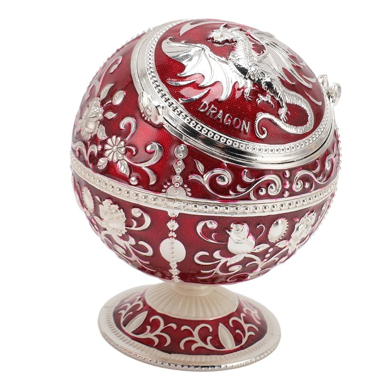 Ball Ashtray with Windproof Lid Retro Dragon Stereoscopic Relief Zinc