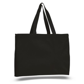 (12 Pack) 1 Dozen- Shopping Tote Bags with Full Side and Bottom Gusset (Black)