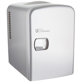 Uber Appliance UB-CH1-SILVER Uber Chill Mini Fridge 6-can portable Thermoelectric Cooler and Warmer mini fridge for bedroom, office or dorm (Gun Metal silver)