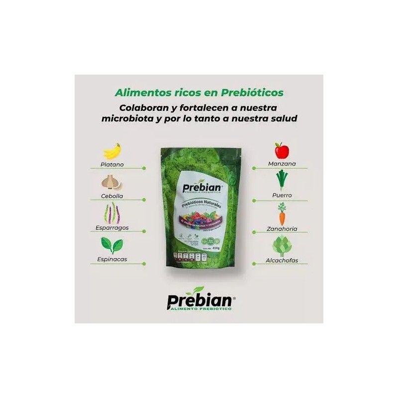 Prebian Prebiótios 450 Probióticos Fibra Vegano Sin Azúcar