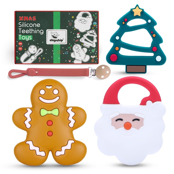 Chipchip Baby Christmas Teething Toys, 3 Pack Silicone Baby Teether