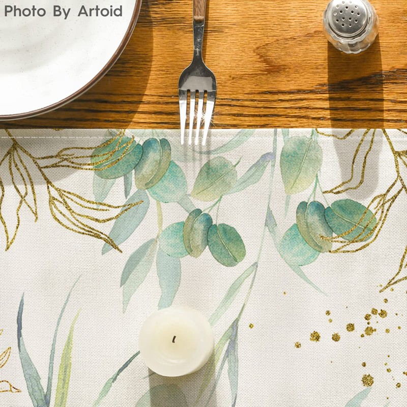 Artoid Mode Green Eucalyptus Summer Table Runner, Wedding Kitchen Decoration