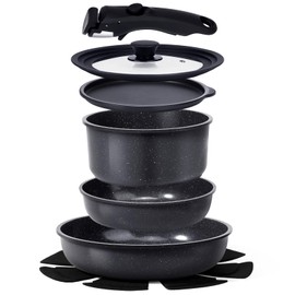 GiPP Ceramic Non Stick Pots and Pans Set,Nonstick Detachable Handle Cookware Sets,Healthy Non Toxic PFAS PFOA & PTFE Free, Dishwasher ＆Oven Safe, Induction Kitchen Pot and Pan, 8 Piece Grey