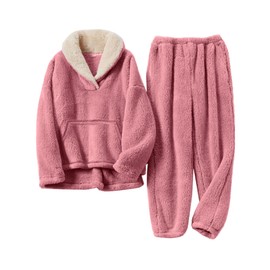Kissonic Women's Fluffy Pajama Set Fleece Pullover Pants Fuzzy Lounge Set Cozy Winter Pj Sleepwear with Pockets(Pink-M)