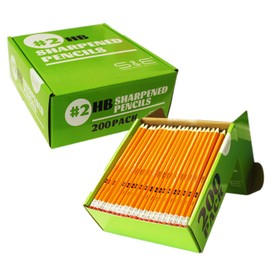 S & E TEACHER'S EDITION Woodcased #2 Pencils, Pre-sharpened, 2 HB Lead Bulk Box Pencil, Pencils No. 2, Yellow Pencils with Erasers, 200 Pcs