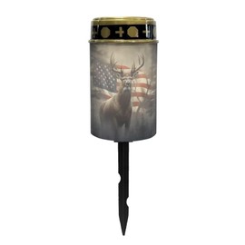 Poceacles Outdoor Lights Solar Powered Flameless Candle Cemetery Votive Candles Waterproof Outdoor Memorial Candle Solar Stake Lights 4th of July Patriotic Decoration, Deer American Flag Retro