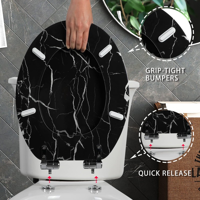 Angel Shield Marble Toilet Seat Durable Molded Wood with Quiet