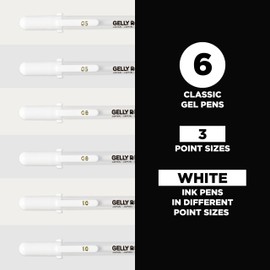 SAKURA Gelly Roll Classic Gel Pens, Opaque White Ink, Ass't Tips 05/08/10, 6 PK 57461