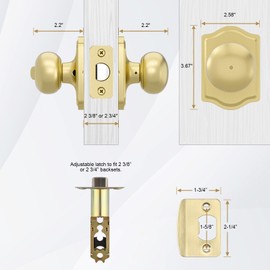 Haidms 1 Pack Privacy Door Knob Gold Door Knob with Locks for Bedroom and Bathroom Interior Door Knob