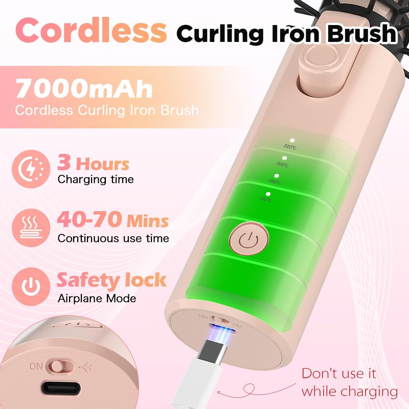 Cordless Curling Iron Rechargeable, 3-in-1 Portable Hair Curler for Travel