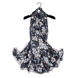 WEIGEER Silk Scarf Women Chiffon Shawl Red Scarf Neck Cief Long Head Wrap Thin Scarf Beach Women Hijab Belt Vintage Bridal Shawl Binder Chiffon Scarf Colourful Cloth L180/W90 (Blue-flower)