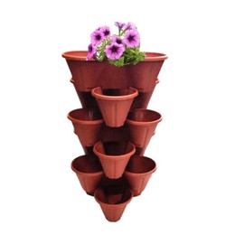 Shop4allsorts Set Of 6 Terracotta Colour Strawberry Trio Planter Flower Pot Stackable Plastic Patio Herb Pot