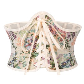 XquiziFit Renaissance Corset Belt for Women Wide Waist Belt Lace-up Floral Corset Underbust Corset Yellow 12 * 77