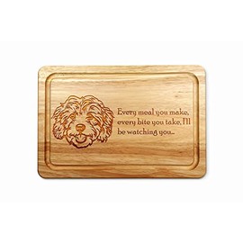 Hardwood Chopping Board with Cavapoo Dog Design - 30x20 cm Kitchen Cutting Board with Juice Groove - Gift Idea for Him or Her, Christmas & Birthdays - Made in The UK