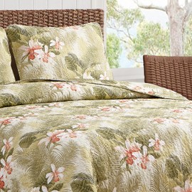 Tommy Bahama Topical Orchid Collection Quilt Set-100% Cotton, Reversible, Ideal for All Seasons, Pre-Washed for Added Softness, King, Green (Tropical Orchid Green, King)
