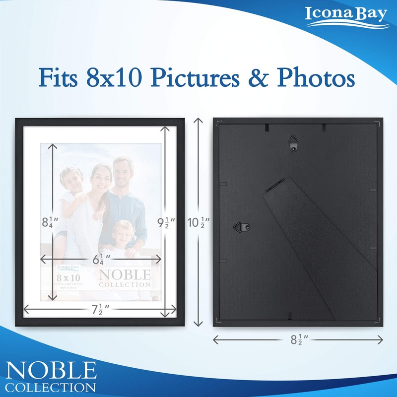 Icona Bay 8x10 Black Picture Frame w/Mat, Modern Professional Frame,