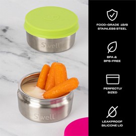 S'well Stainless Steel Condiment Container Set of Two, 2oz, Dragonfruit/Kiwi, Single Walled Durable Construction, Leakproof Silicone Lids, Dishwasher Safe
