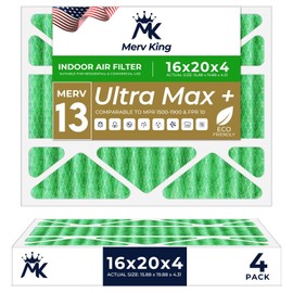 MervKing 16x20x4 Air Filter | MERV 13 | MPR 1500-1900 Ultra Plus | 4-Pack | Pleated HVAC AC Furnace Replacement Air Filters | Actual Size: 15.88" x 19.88" x 4.31"