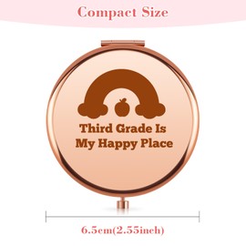 3rd Grade Teacher Gifts Folding Makeup Travel Mirror Back to School Teachers Day Appreciation Retirement Graduation Gift for Women Round Rose Gold Compact Mirror Third Grade Present