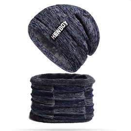 Gorro invierno hombre Gorro y Bufanda para Hombre (Azul Oscuro)