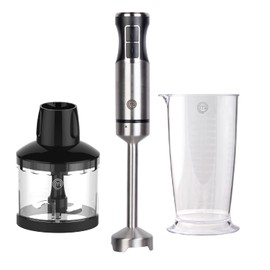 MasterChef Immersion Blender Handheld, Stainless Steel Hand Held Blending Stick Emulsifier with Chopper Attachment and Measuring Jug, Puree Blender for Making Baby Food, Soup, Sauces etc, 400W