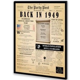 76th Birthday Decorations - Anniversary Banner for Men or Women. Party Table Decor Poster. Back In 1949 Happy Bday 8x10 Sign Born 76 Years Ago Vintage Newspaper Card Turning 76 Years Old with Stand