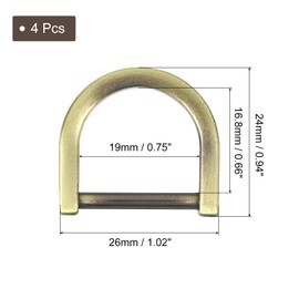 uxcell D-Rings Screw in Shackle, 4Pcs 0.75 Inch Zinc Alloy Horseshoe U Shape D Ring Buckles for Purse DIY Leather Craft Keychain, Bronze