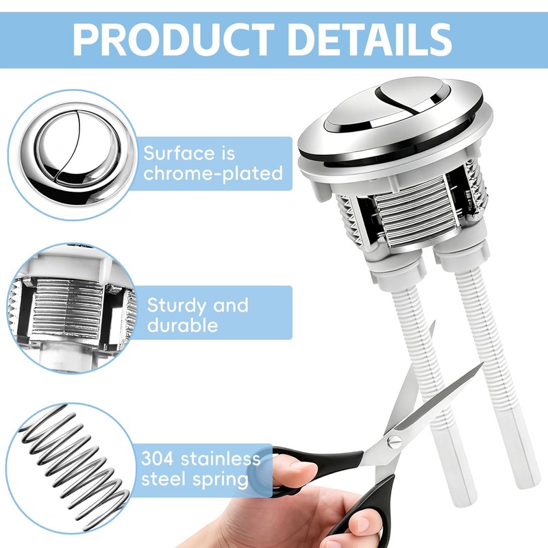 Pulsante Scarico WC Universale, Doppio Scarico, Kit Sostituzione, Compatibile Diametro