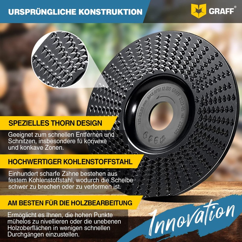 GRAFF Premium Wood Cutter Rasp Disc 125 mm for Carving