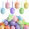 30 Pcs Easter Hanging Sequin Eggs- 1.6" Stripes Easter Eggs