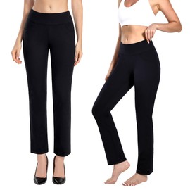 MOVE BEYOND Buttery Soft Women's Straight Leg Yoga Pants with 4 Pockets Tummy Control Workout Work Pants，Black, M