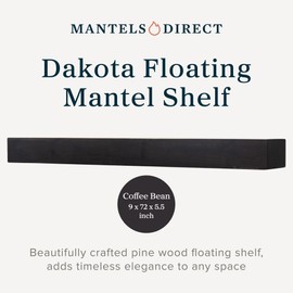 MANTELSDIRECT - Dakota Pine Wood Floating Shelf, Wood Shelf with 9" Depth, Coffee Bean Floating Mantel Shelf, Sturdy 72 x 5.5-Inch Wood Floating Shelf